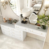 Table de maquillage modulaire multifonctionnelle en bois massif de luxe avec grands tiroirs de rangement et miroir éclairé pour un style moderne