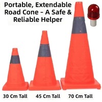 Cône de signalisation rétractable et pliable de 30 cm, réfléchissant, en tissu Oxford avec base en PP, pour la sécurité routière et les situations d'urgence, sans signal sonore.