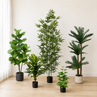 Arbre artificiel en bambou en plastique, feuilles en soie effet naturel, plante artificielle verte avec pot noir – Vente en gros