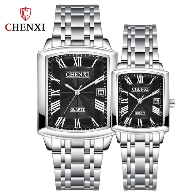 Chenxi 079A Lover Watches Stainless Steel Bracelet Simple Date Quartz Wrist Watch for Men Luxury Casual Couple Valentine's Gift