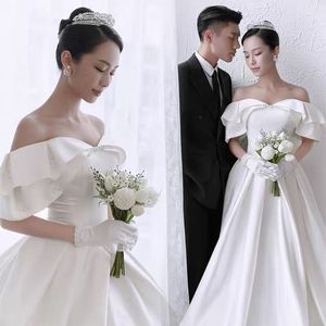 Nouvelles robes de mariée simples en satin nuage perlé, robes de mariée fines pour la brigade de photographie, robes de mariage - Product Image 2