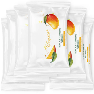 Fragancia de fruta de <span class=keywords><strong>mango</strong></span> Tópico y aceite de árbol de té Infundido 100% Orgánico Extra Suave 15x20cm Toallitas húmedas faciales de Bambú - Product Image 4