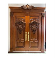 Portes en bois pour Villa Haute Qualité Extérieur Moderne Design Graphique Porte D'entrée Bois Massif Manuel Enrouler Porte Machine 1set