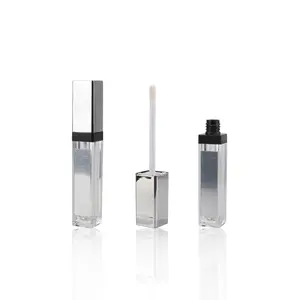 High Quality Square Empty Lip Gloss Container with Mirror Silver Lid 5ml Lip Gloss Packaging Clear Bottom with Brush Applicator