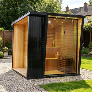 Sauna de vapor húmedo para exteriores de diseño moderno Van Stock con vestuario, luz terapéutica de madera y estufa ETL - Product Image 2