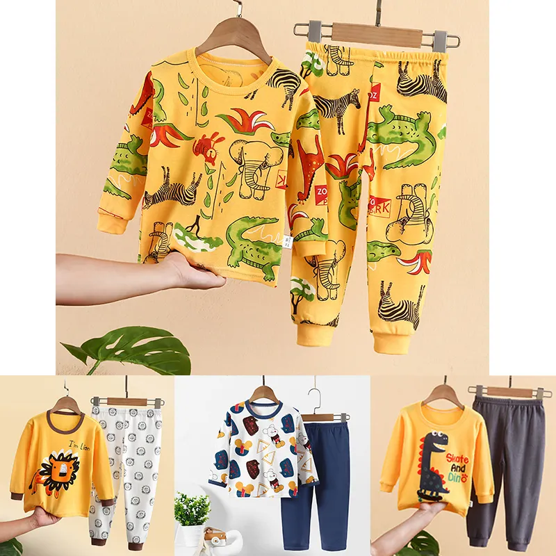 2021 Hoge Kwaliteit Kinderen Katoenen Pyjama 2 Stuks Set Meisjes Nachtkleding Nachtkleding Kids Boys Lange Mouwen Cartoon Katoenen Pyjama Set