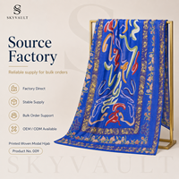 Hijab Modal Warna Biru Royal dengan Motif Bunga Abstrak Berwarna-warni untuk Wanita Muslim, Cocok untuk Sehari-hari, Liburan, dan Semua Musim