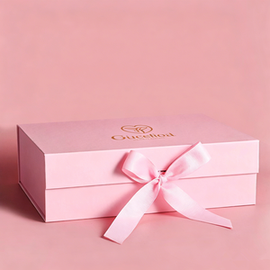 Guceliod Pink Rigid Gift <b>Box</b> With Ribbon Hot Stamping Logo Rectangle Shape High-End Paper Packaging - Product Image 1