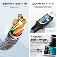 Kabel data usb mikro kepang nilon, kabel pengisi daya Cepat 2,4 A untuk ponsel pintar android speaker bluetooth