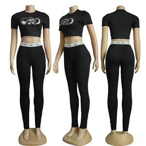 Bộ đồ tập Yoga hai mảnh mùa hè cho nữ size <span class=keywords><strong>S</strong></span> đến 2XL, in logo tùy chỉnh, gồm quần jogger và áo crop top - Product Image 3