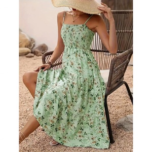 Wholesale Customize Womens Clothing New Temperament Sexy Floral Print Splicing Summer Beach Halter Casual Midi <b>Dresses</b> - Product Image 3
