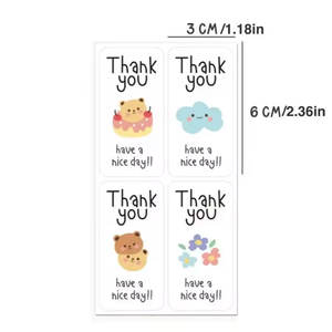 Pegatinas de Agradecimiento Cuadradas Personalizadas, Pegatinas Adhesivas con Dibujos Animados de Osos y Flores para Envolver Regalos, Pegatinas Adhesivas de Agradecimiento en Inglés - Product Image 5