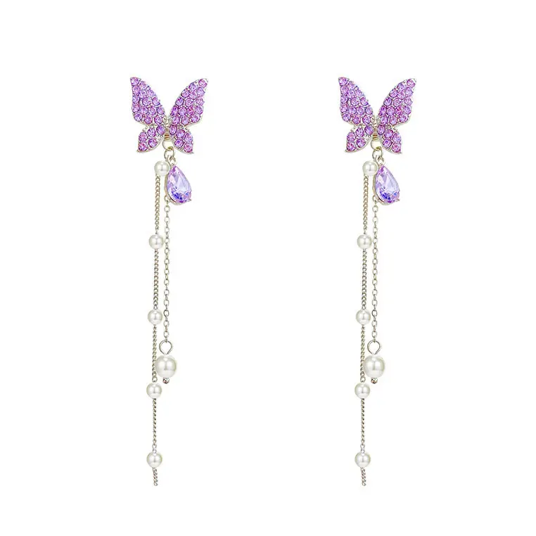 Boucles d'oreilles en forme de papillon et de perles, style européen et américain, longues et Vintage