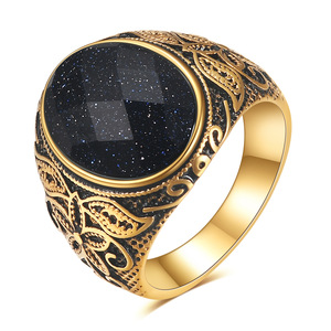 Stainless Steel <b>Ring</b> With Natural Stone Bezel Setting Flower Pattern For Women Jewelry Gift - Product Image 5