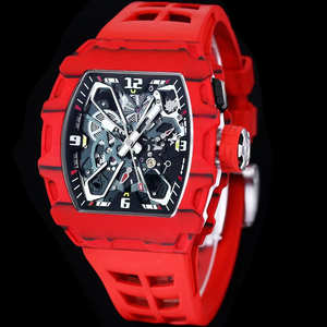 Reloj Mecánico Automático de Excelencia Inigualable, Reloj de Pulsera para Hombre, Caja de Fibra de Carbono Roja, Correa de Goma Luminosa, Tourbillon Deportivo - Product Image 1