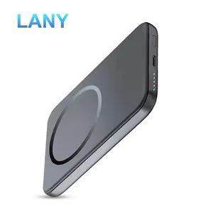 LANY pabrik grosir pengisi daya Magnet Pad 5000mah 10000mah Mini nirkabel mengisi daya magnetik Power Bank untuk iphone