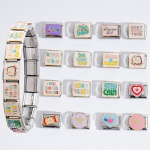 Abalorios Italianos de Alta Calidad Chapados en Oro de 18k, Acero Inoxidable Antideslustre, Corazón Rojo y Estrella, para Pulseras Italianas - Product Image 2