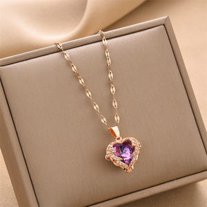 Collana con Ciondolo a Cuore in Acciaio Inox con Cristallo di Zircone per Donna all'Ingrosso San Valentino Festa della Mamma - Product Image 3