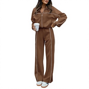 Women's Two Piece Midweight Casual Tracksuit Fall 2026 Long Sleeve Zip Sweatshirt Loose Fit Drawstring Closure Jogger <b>Pants</b> Set - Product Image 1