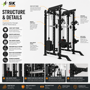 Équipement de musculation à domicile SK : Ensemble multifonctionnel avec <span class=keywords><strong>poulie</strong></span> double réglable, machine Smith et rack de musculation pour studio professionnel à domicile - Product Image 2