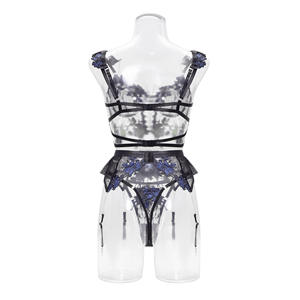 Ensemble de lingerie brodé européen et américain transfrontalier, soutien-gorge push-up respirant en maille florale pour femme avec <span class=keywords><strong>porte</strong></span>-jarretelles, modèle 2002, sexy, ODM - Product Image 5