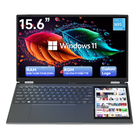 Laptop Intel N95 4-Core di Alta Qualità con Doppio Schermo 15.6"+7" IPS, 16GB RAM, 256GB SSD, Tastiera Retroilluminata in Inglese per Business