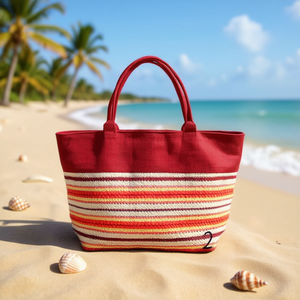 Borsa da spiaggia a righe in paglia PP 56x37x17cm, borsa tote alla moda per donna, uso estivo - Product Image 3