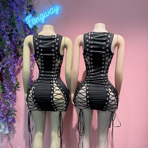 Nuovo Abito Mini Bodycon Sexy da <span class=keywords><strong>Donna</strong></span> Y2K 2026 con Lacci, Senza Maniche e Cut-out - Vestito Aderente da <span class=keywords><strong>Donna</strong></span> - Product Image 3