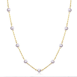 Cadena de suéter de moda, cadena dorada con perlas de imitación, collar de clavícula, diseño geométrico en forma de bola, sencillo y versátil para uso diario - Product Image 5