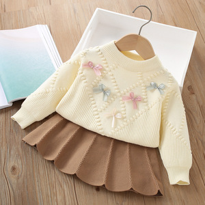 Conjunto de Dos Piezas Tejido para Niñas 2026, Suéter con Lazo y Falda Plisada, Atuendo de Primavera/Verano para Bebés - Product Image 4