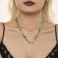 Collar de la Serie Ocean, Chapado en Oro de 18K, Acero Inoxidable, Piedra Natural, Colgante de Doble Capa con Forma de Delfín, Gargantilla con Cuentas de Aguamarina