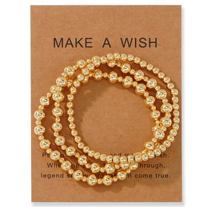 Bracelet unisexe PAVOI en alliage plaqué or jaune 14 carats avec perles irrégulières, trio |   Ensemble de 3 bracelets extensibles vintage pour cadeau - Product Image 3