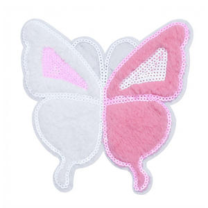 Toppe Termoadesive Personalizzate in Ciniglia 3D con Ricamo Glitterato |   Design a Farfalla <span class=keywords><strong>Rosa</strong></span> e Bianco per Borse, Cappelli e Abbigliamento Fai-da-Te - Product Image 5