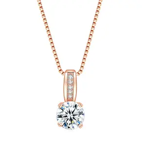 Simple Designs Cheap Solitaire 7MM Round AAA+ CZ Diamond Cubic Zircon Necklace N330