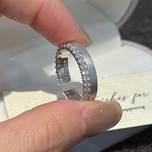 Bague Wenchi S925 en argent pur brossé avec incrustation, design vintage simple et élégant, luxe léger, ouverture ajustable, zircon - Product Image 4