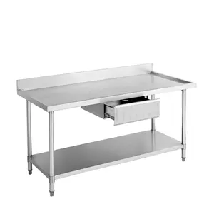 S054 Commercial Hotel Stainless Steel Work Table Table Drawers And Splash Back With Under Shelf