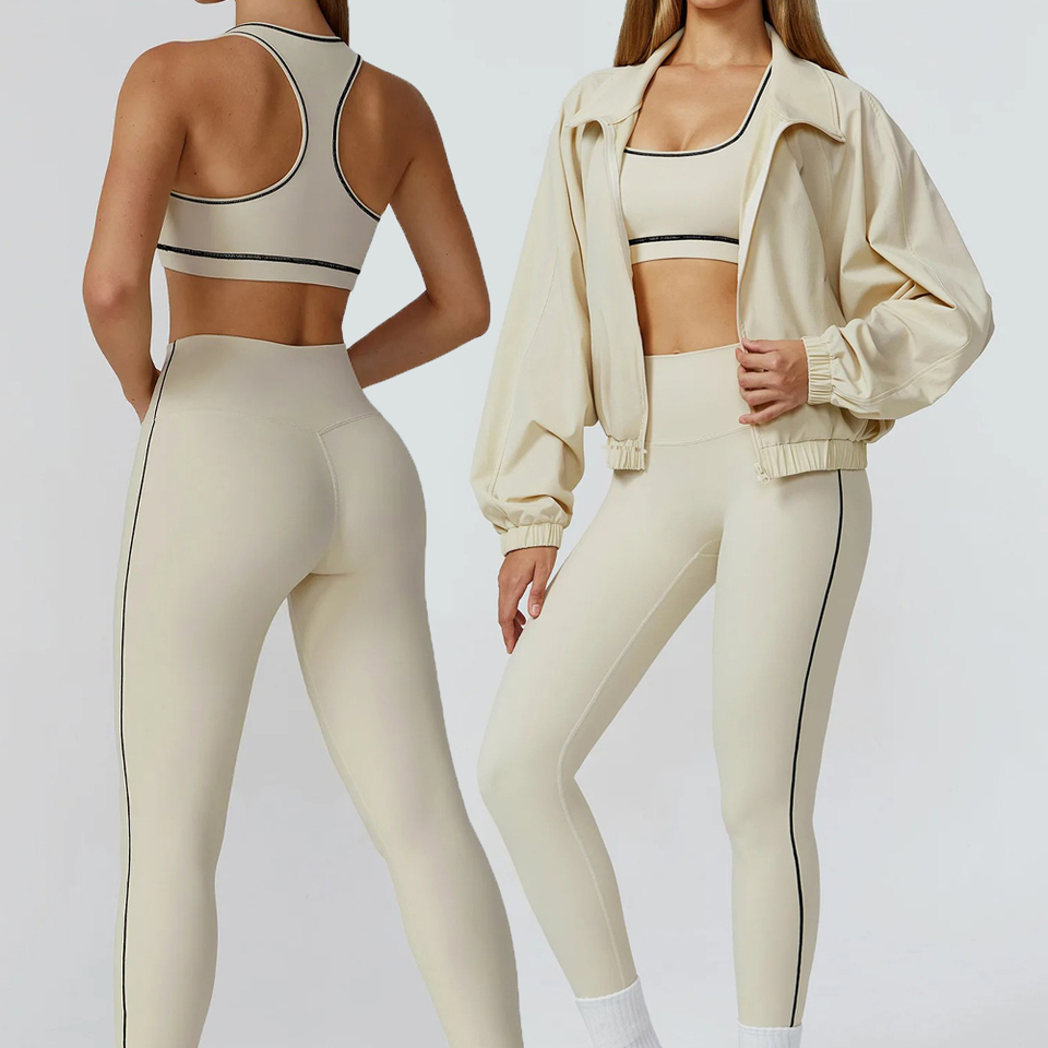 Women 2/3pcs Yoga Set High Waist Leggings Sports Bra Long Sleeve Jacket Fitness Clothes Activewear Tracksuit For Gym Training