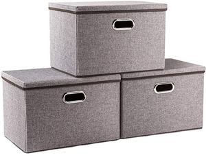 <b>Large</b> Collapsible Storage <b>Bins</b> Storage Boxes Linen Fabric Storage Cubes for Kids With Cover for Home Bedroom - Product Image 1