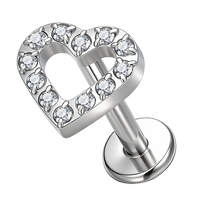 Clous d'oreilles en titane TT ASTM F136 en forme de cœur avec zircone, bijoux de piercing corporel romantiques de type labret en titane G23 de qualité implantable