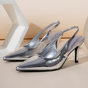 Da donna <span class=keywords><strong>eleganti</strong></span> sandali a punta dal Design classico color <span class=keywords><strong>argento</strong></span> lucido con <span class=keywords><strong>tacchi</strong></span> alti da donna sempreverdi con chiusura Slip-On 8cm - Product Image 3