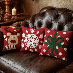 Fodera per <span class=keywords><strong>cuscino</strong></span> natalizio <span class=keywords><strong>rosso</strong></span> trapuntato con Babbo Natale, renna e fiocchi di neve, lavabile, per decorazioni natalizie da divano, ordini all'ingrosso. - Product Image 4