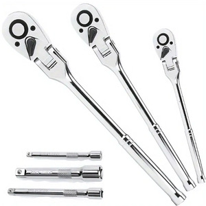 Jeu de clés à cliquet à tête flexible 6 pièces, entraînement 1/4 ", 3/8 ", 1/2 ", clé à cliquet à tête pivotante avec barre d'extension, 72 dents, 180° °   Ajustable - Product Image 2