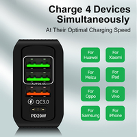 Pengisi Daya Dinding 36W 4-Port QC3.0 PD 3.0 3USB+Type-C dengan Perlindungan OTP dan Bahan Tahan Api untuk Penggunaan Earphone & Kamera