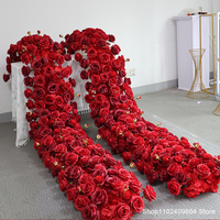 Bande de fleurs artificielles en soie rouge pour chemin de table d'événements, décoration de toile de fond de mariage, arrangement floral extérieur, guirlande florale pour arche