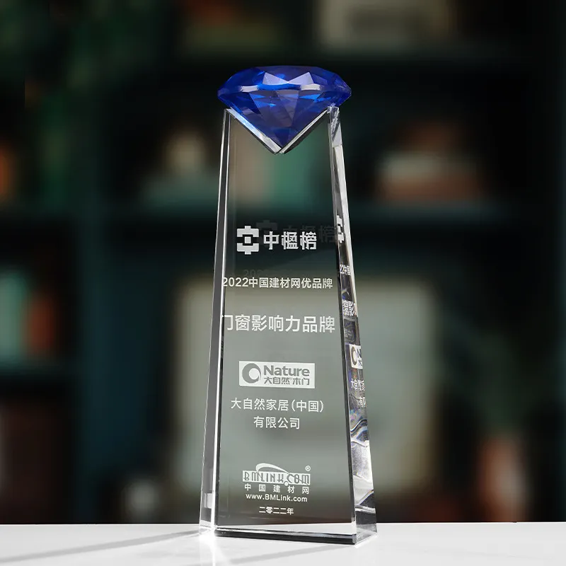 Op Maat Gemaakte Logo Gegraveerde Diamant Vorm Kristal Award Trofee