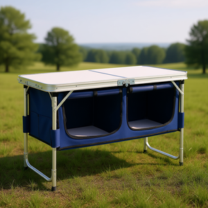 Db Outdoor Folding <b>Table</b> Faux White Mdf Top Aluminum Frame Blue Fabric Storage Cabinet Rectangular Design - Product Image 2