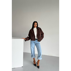 Gabardina Corta para Mujer, Color Café Amargo, Manga Larga, Corte Estructurado, Prenda Exterior Informal para Primavera y Otoño - Product Image 5