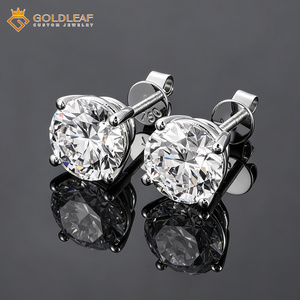 Pendientes de oro blanco de 18 quilates con diamantes cultivados en laboratorio, corte redondo, brillo brillante, engaste a mano. - Product Image 2