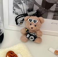 Porte-clés pendentif couple en peluche ours caméra, super doux, en coton PP, anti-stress, cadeau créatif, mini