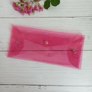 Vente en gros Organisateur de porte-monnaie en plastique rose pailleté personnalisé Portefeuille transparent Sac de rangement pour enveloppe de monnaie Pochette pour billets PVC